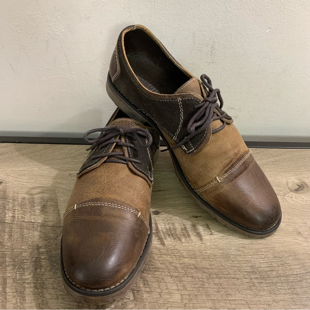 Men's BED STU Brown & Beige LEATHER Suede CARSON 2-Tone BURNISHED Oxford SHOES